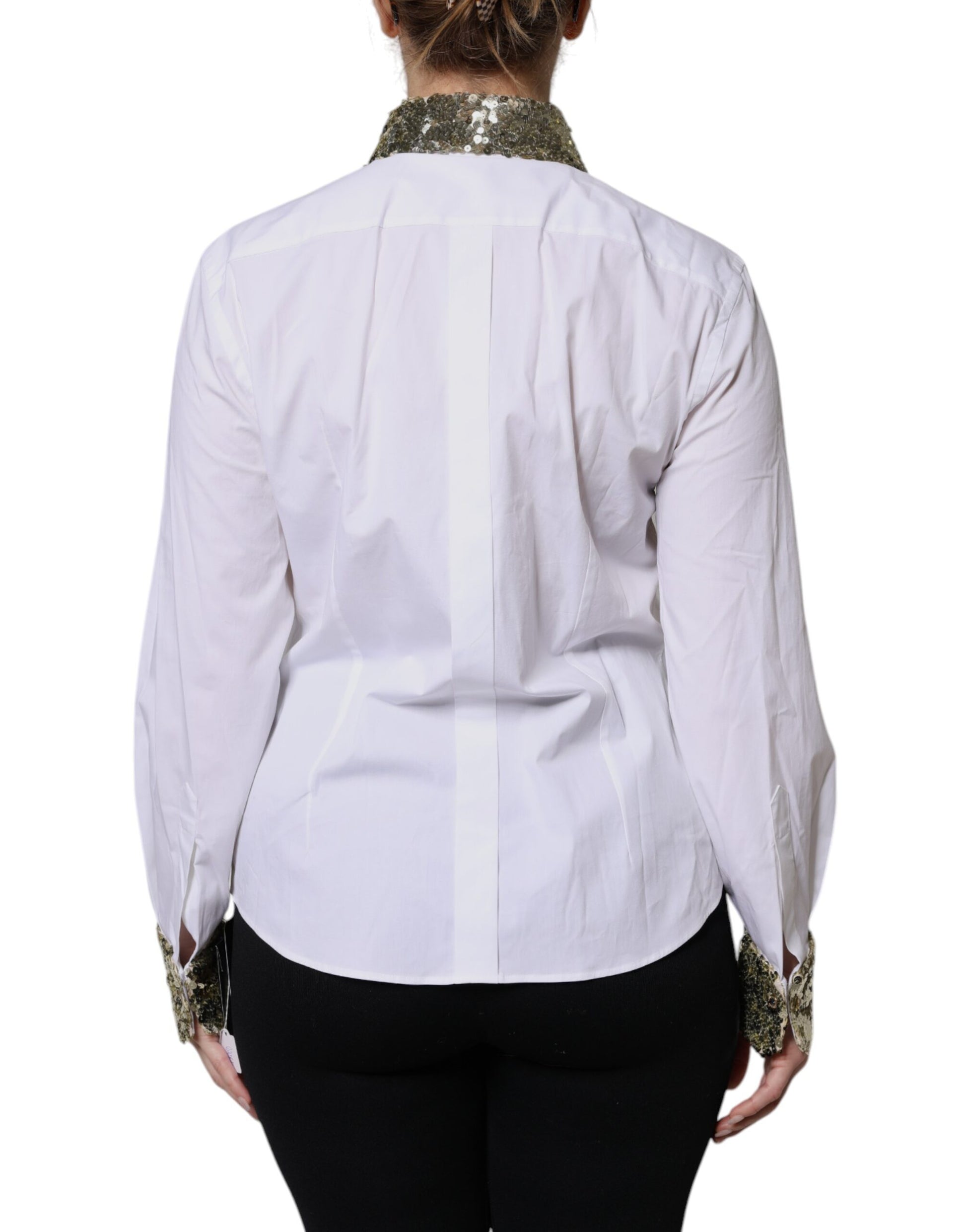 Dolce & Gabbana White Cotton Long Sleeves Sequin Shirt Top by Dolce & Gabbana