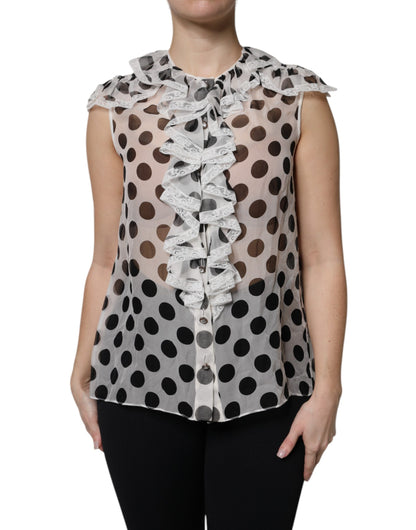 Dolce & Gabbana White Black Polka Dot Cotton Sleeveless Top by Dolce & Gabbana