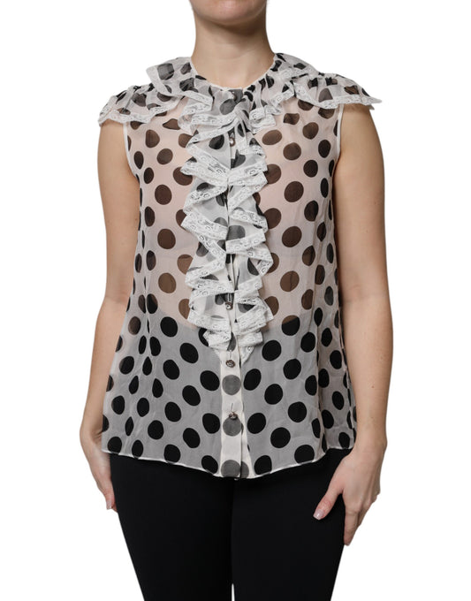 Dolce & Gabbana White Black Polka Dot Cotton Sleeveless Top by Dolce & Gabbana