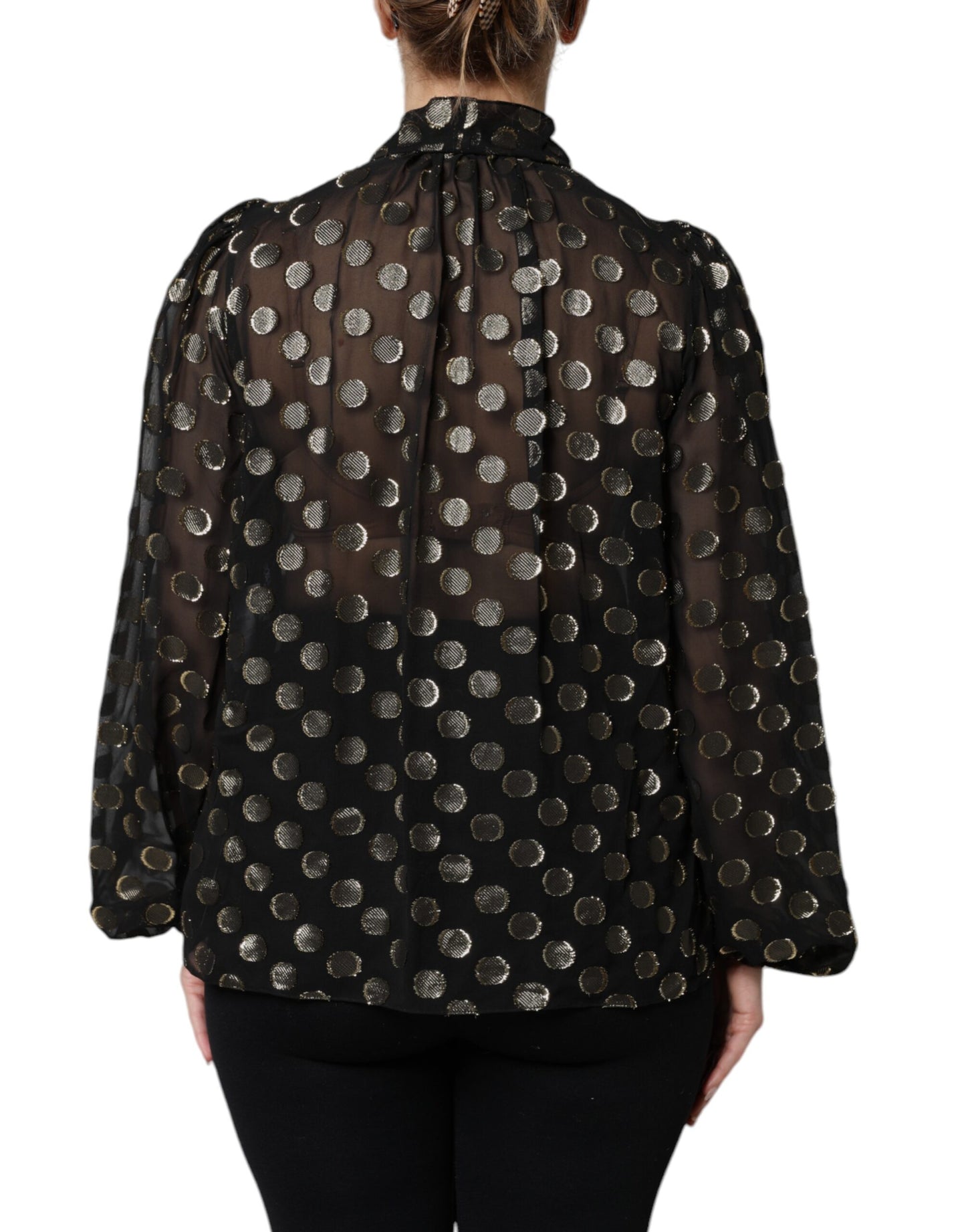 Dolce & Gabbana Black Sheer Tied Neck Polka Dots Blouse Top by Dolce & Gabbana