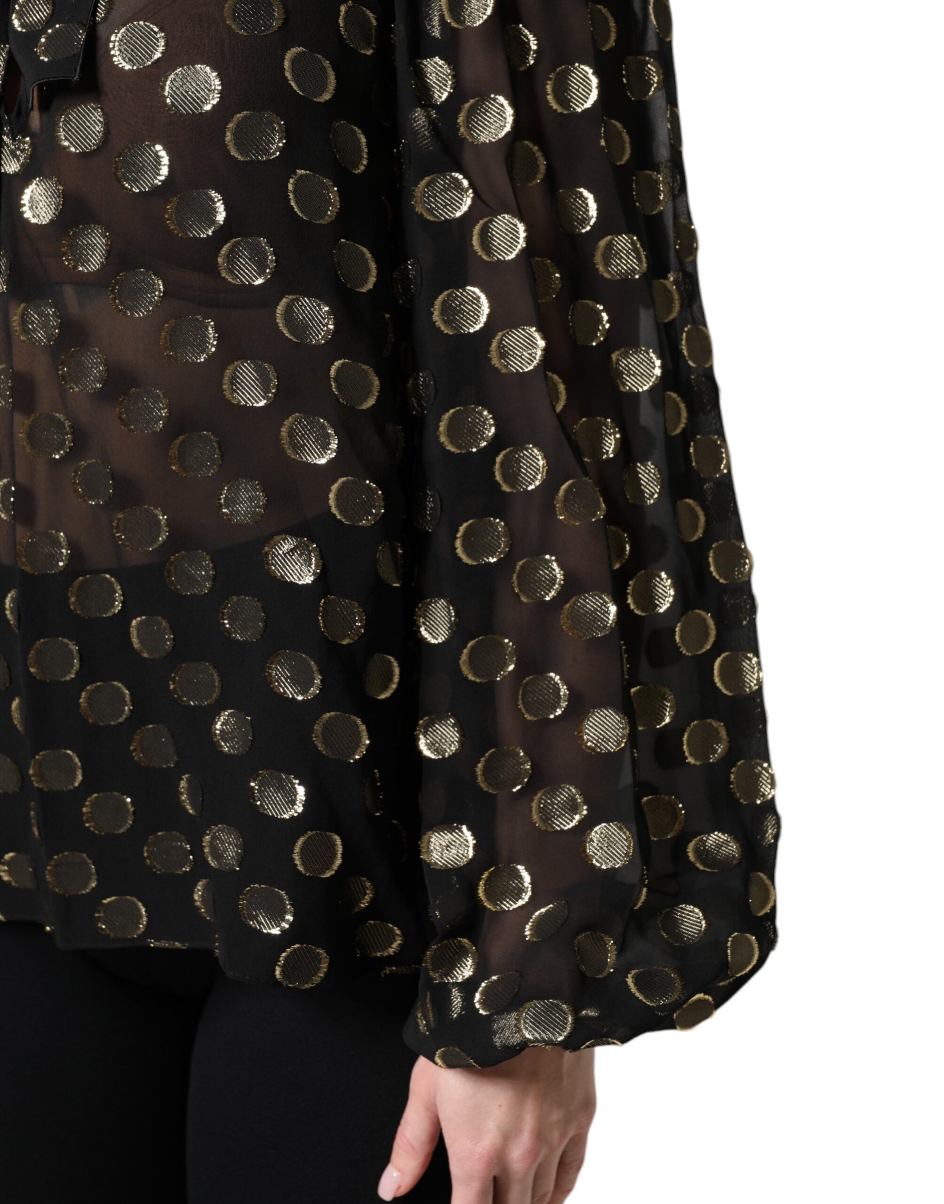 Dolce & Gabbana Black Sheer Tied Neck Polka Dots Blouse Top by Dolce & Gabbana