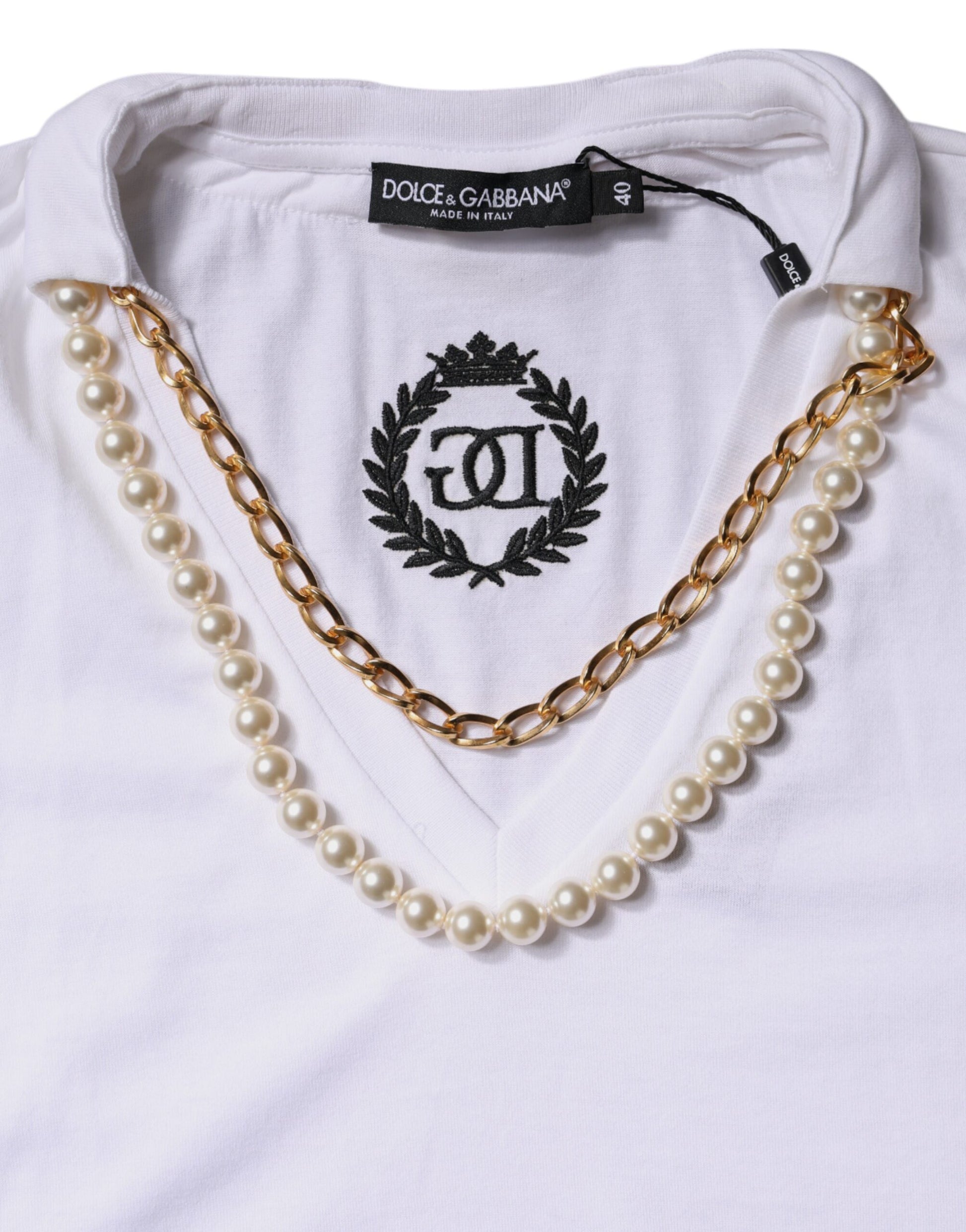 Dolce & Gabbana White Necklace Cotton Short Sleeve T-shirt by Dolce & Gabbana