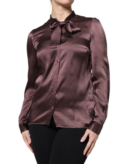 Dolce & Gabbana Brown Ascot Collar Long Sleeve Blouse Top by Dolce & Gabbana