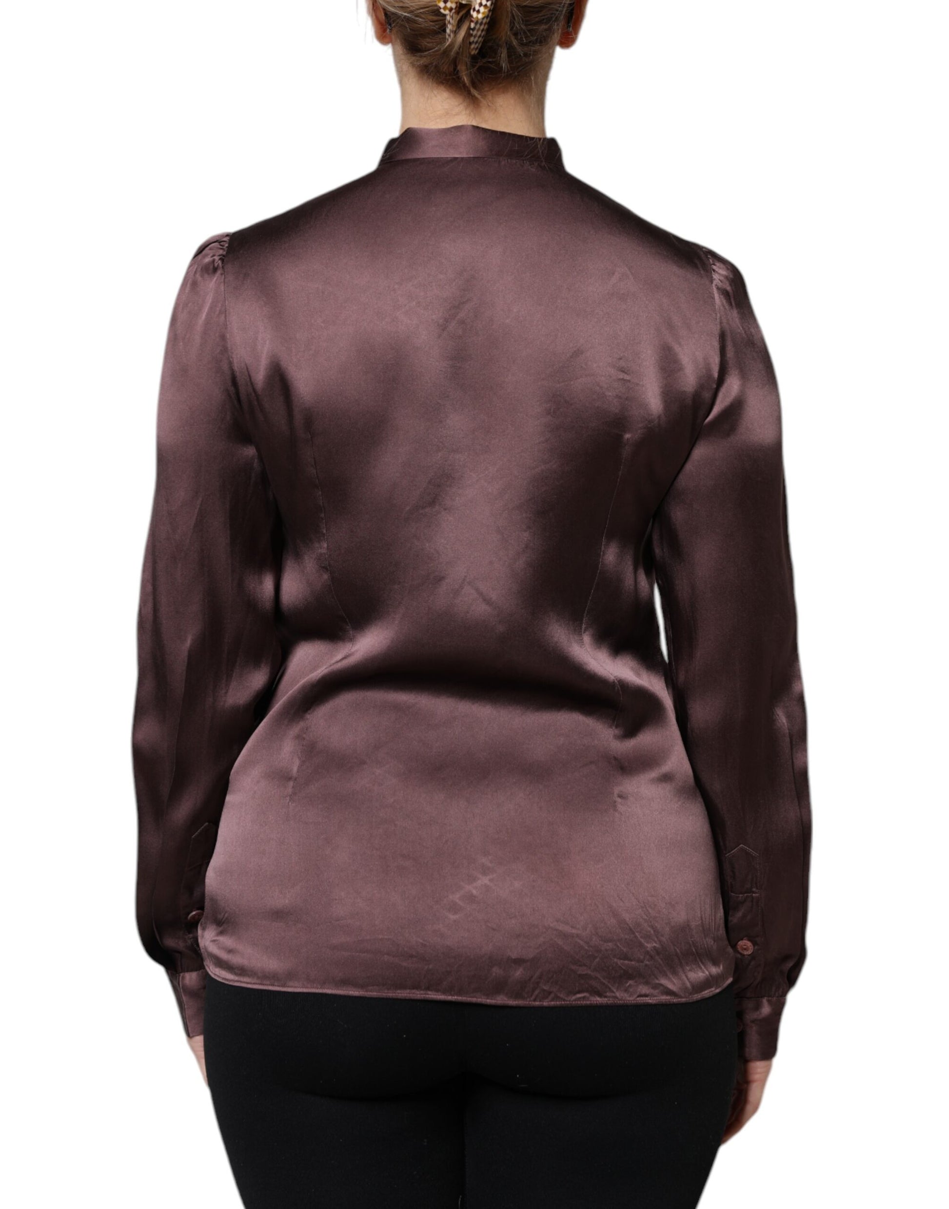 Dolce & Gabbana Brown Ascot Collar Long Sleeve Blouse Top by Dolce & Gabbana