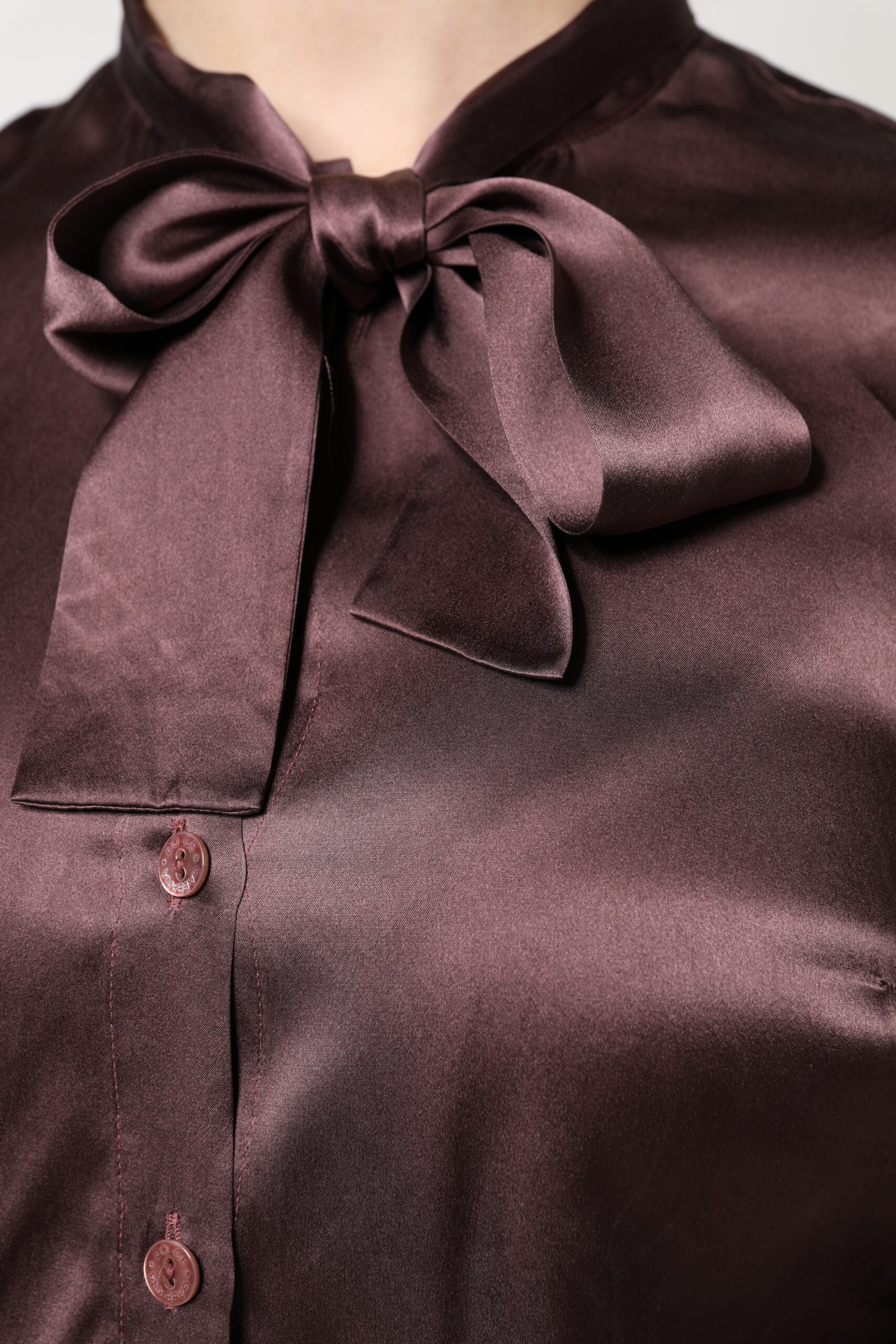 Dolce & Gabbana Brown Ascot Collar Long Sleeve Blouse Top by Dolce & Gabbana