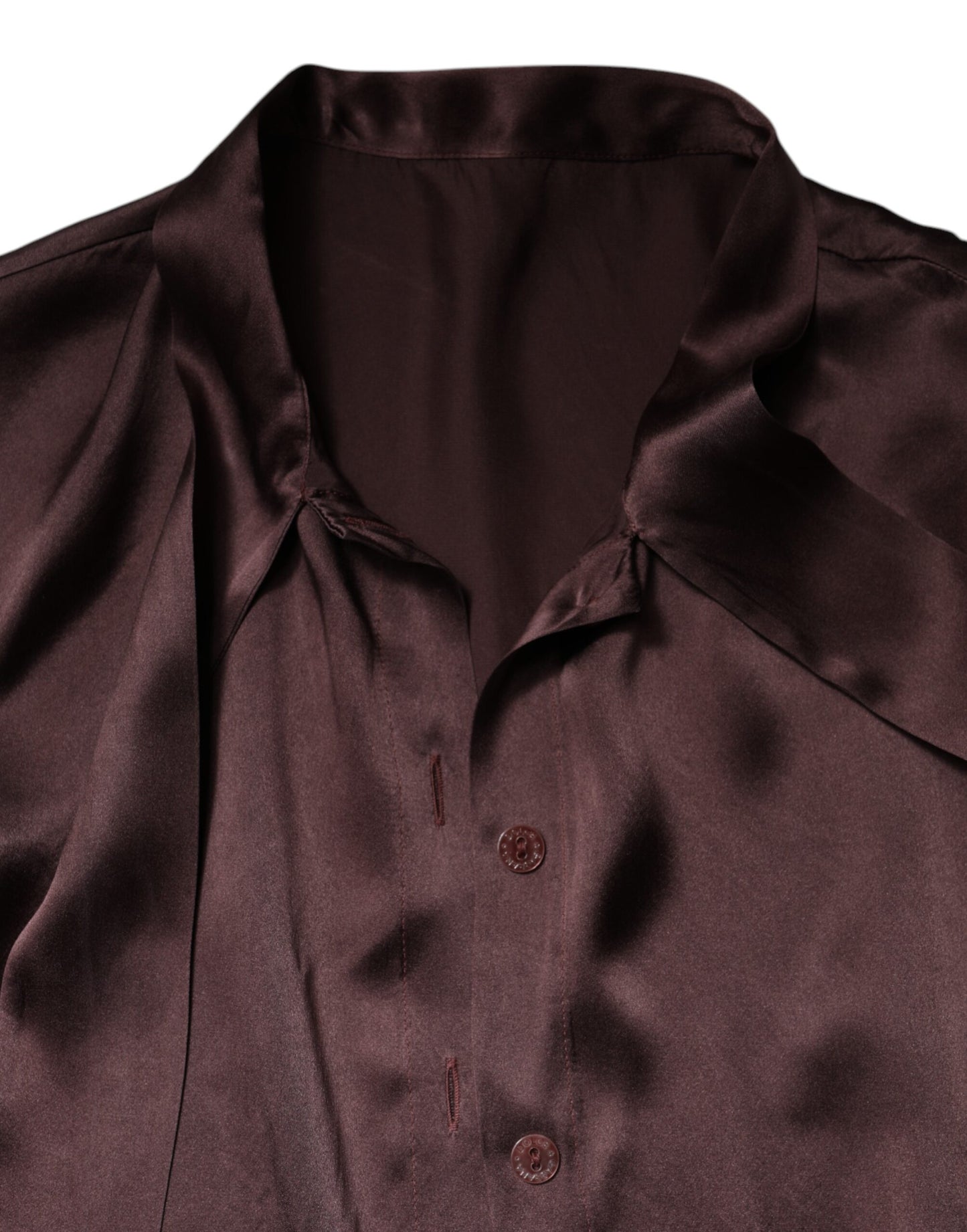 Dolce & Gabbana Brown Ascot Collar Long Sleeve Blouse Top by Dolce & Gabbana