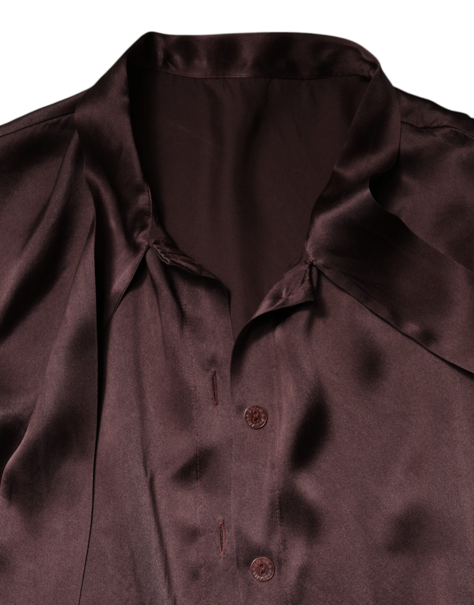 Dolce & Gabbana Brown Ascot Collar Long Sleeve Blouse Top by Dolce & Gabbana