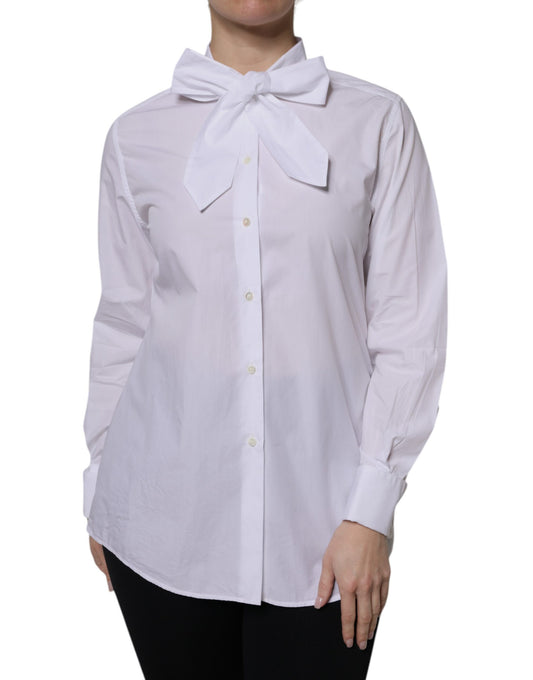 Dolce & Gabbana White Ascot Collar Long Sleeve Blouse Top by Dolce & Gabbana