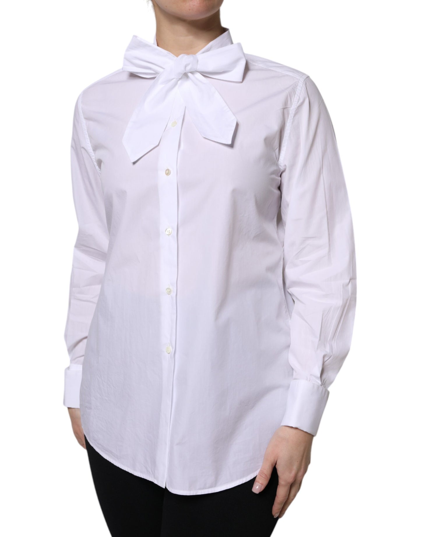 Dolce & Gabbana White Ascot Collar Long Sleeve Blouse Top by Dolce & Gabbana