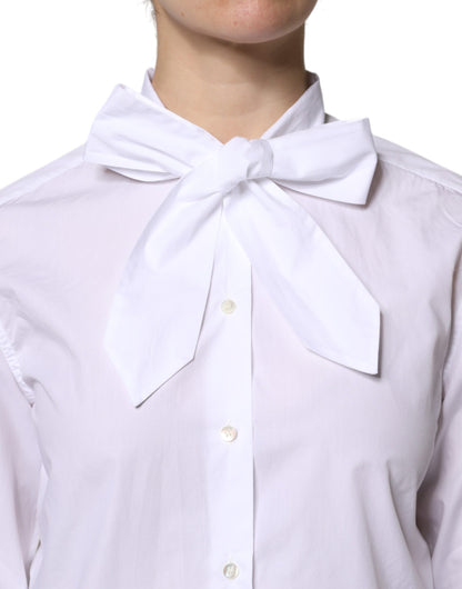 Dolce & Gabbana White Ascot Collar Long Sleeve Blouse Top by Dolce & Gabbana