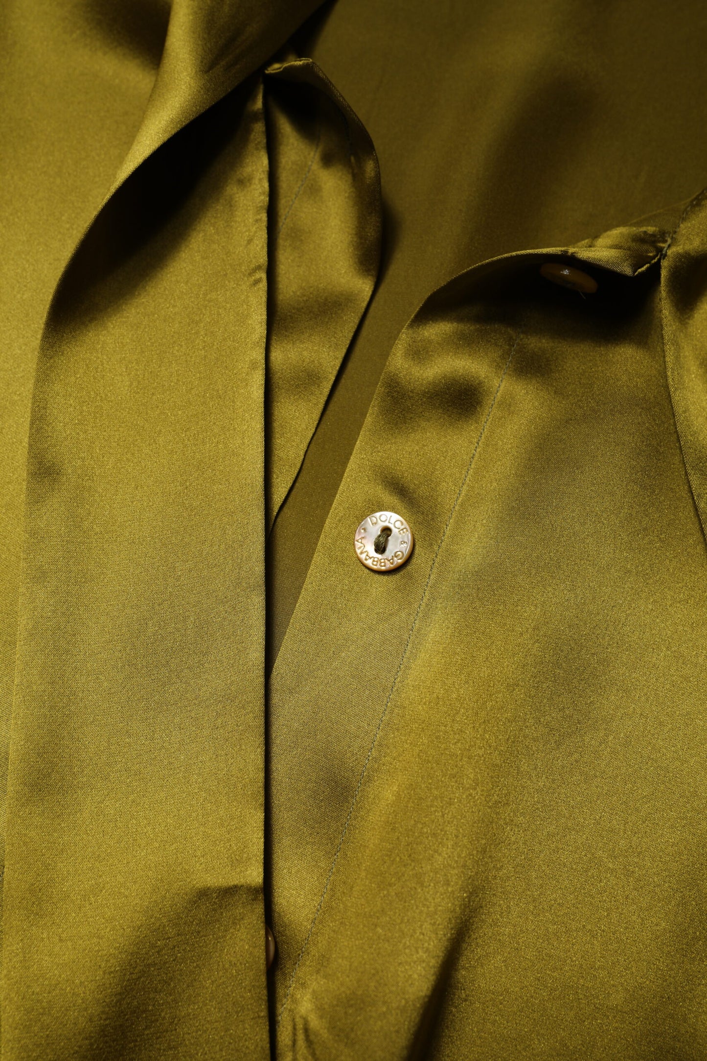 Dolce & Gabbana Olive Green Ascot Collar Long Sleeve Blouse Top by Dolce & Gabbana