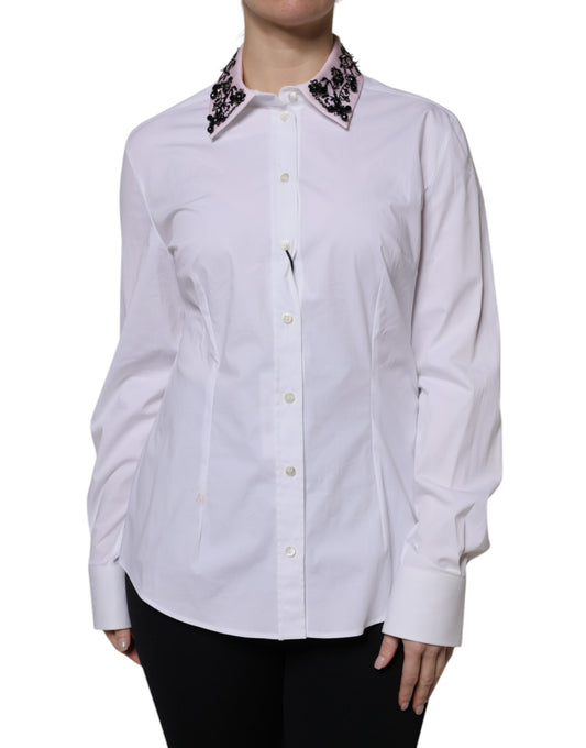 Dolce & Gabbana White Embellished Collared Dress Shirt Top by Dolce & Gabbana