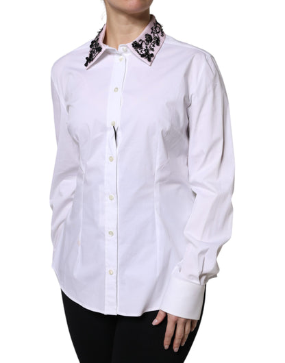 Dolce & Gabbana White Embellished Collared Dress Shirt Top by Dolce & Gabbana