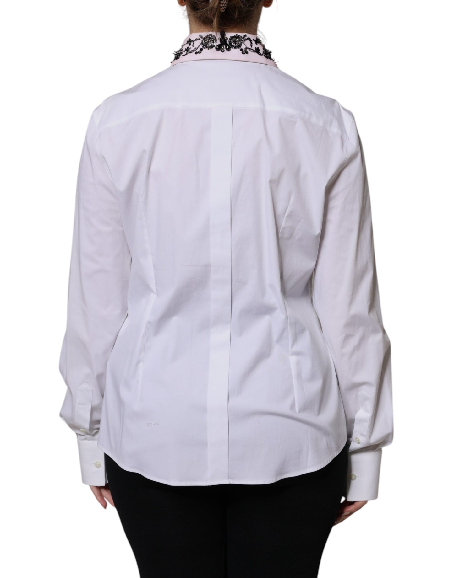 Dolce & Gabbana White Embellished Collared Dress Shirt Top by Dolce & Gabbana