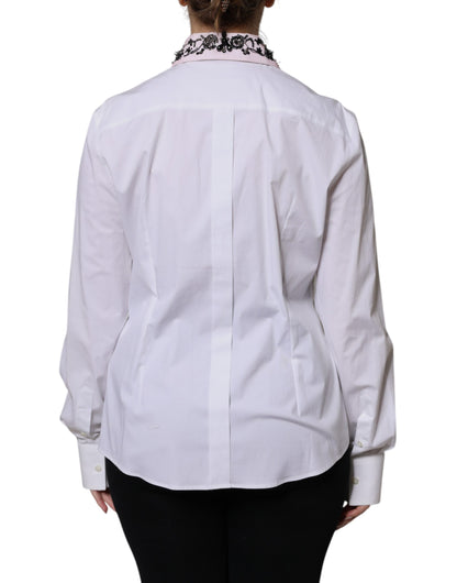 Dolce & Gabbana White Embellished Collared Dress Shirt Top by Dolce & Gabbana