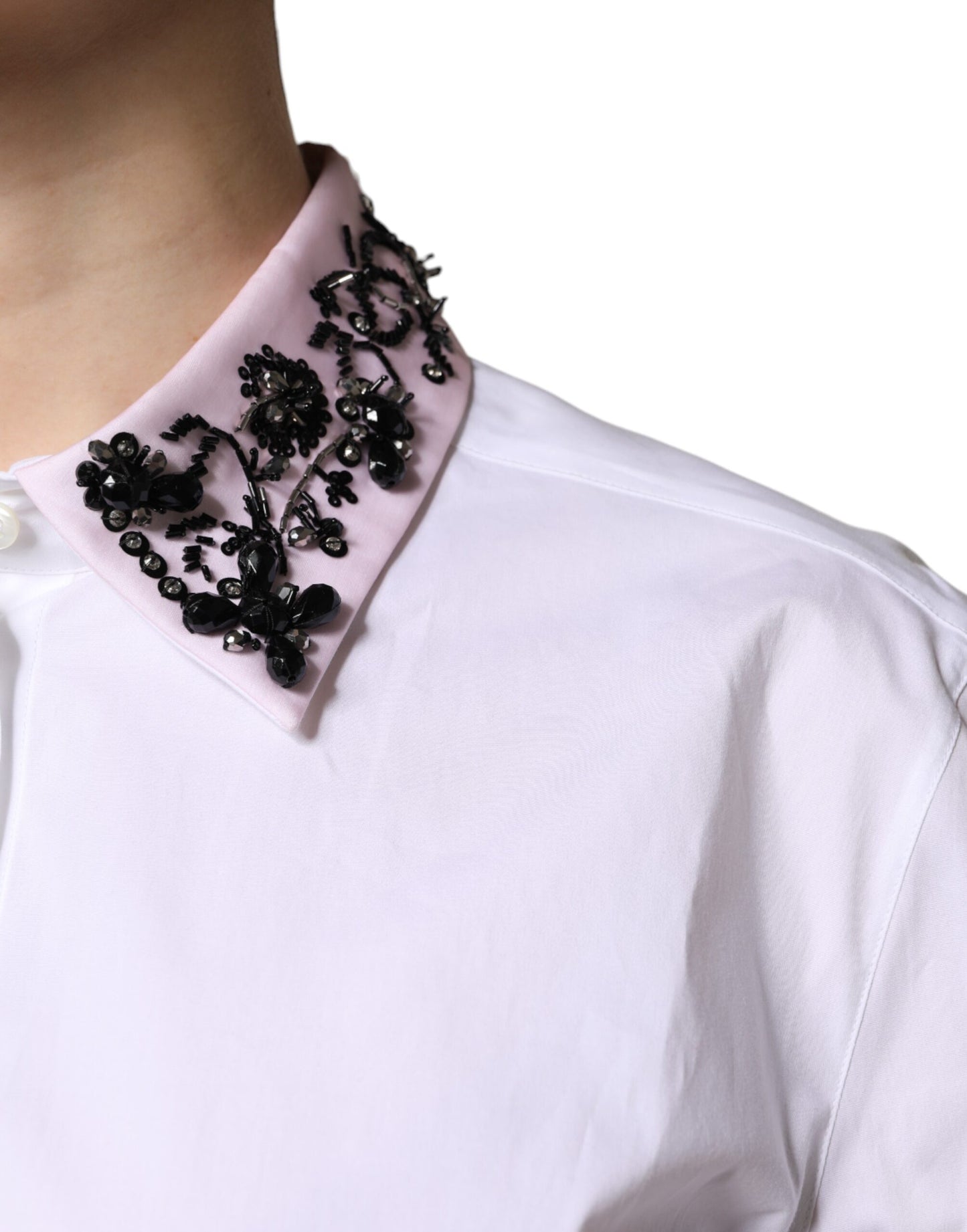 Dolce & Gabbana White Embellished Collared Dress Shirt Top by Dolce & Gabbana