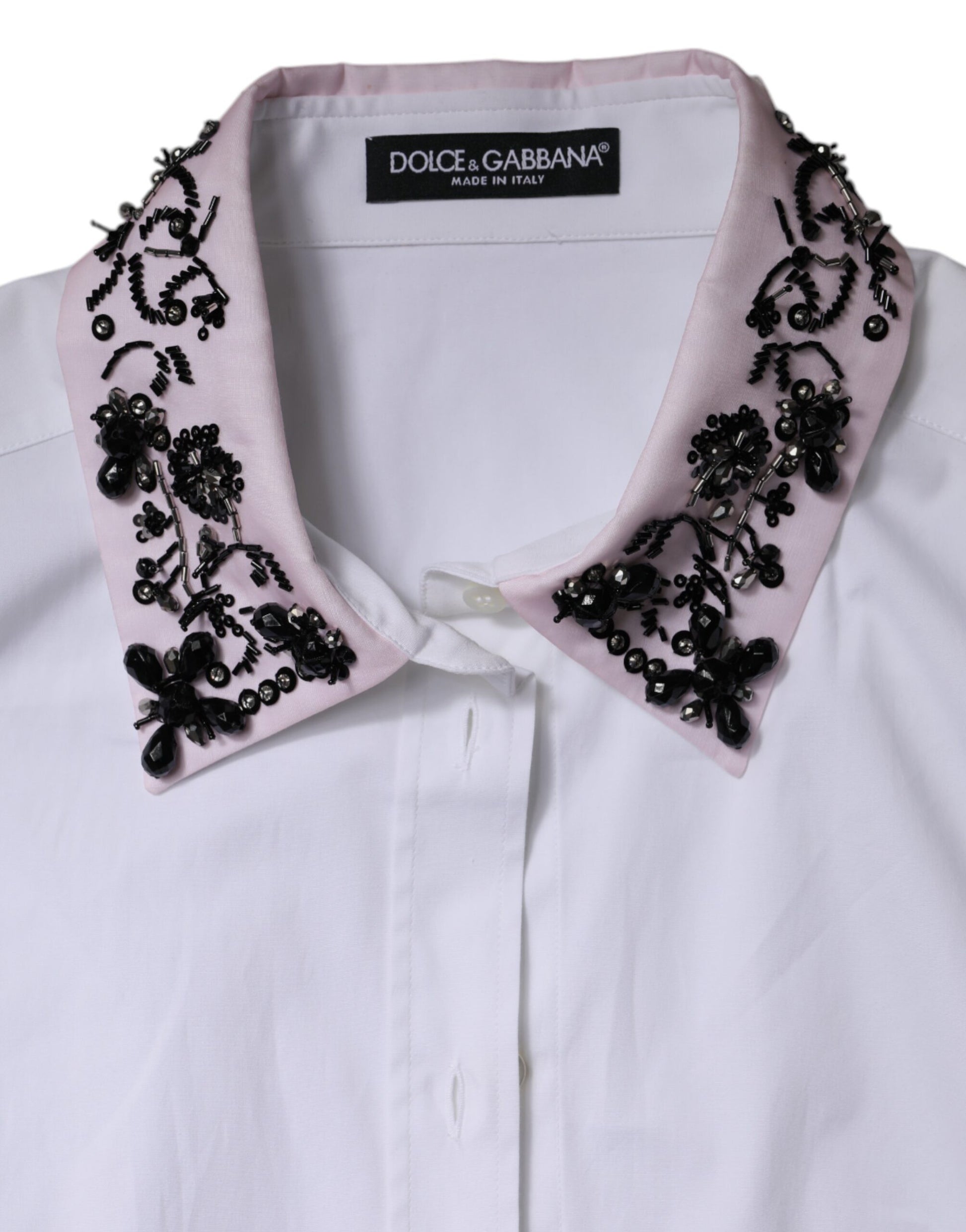 Dolce & Gabbana White Embellished Collared Dress Shirt Top by Dolce & Gabbana