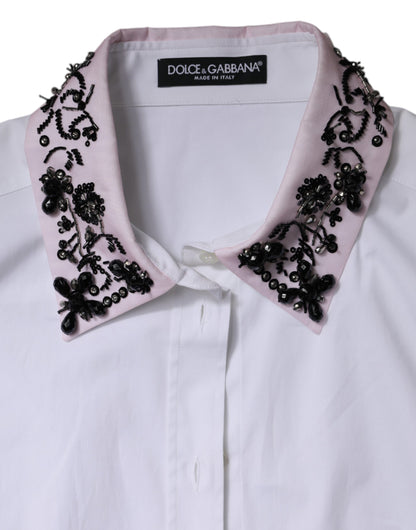 Dolce & Gabbana White Embellished Collared Dress Shirt Top by Dolce & Gabbana