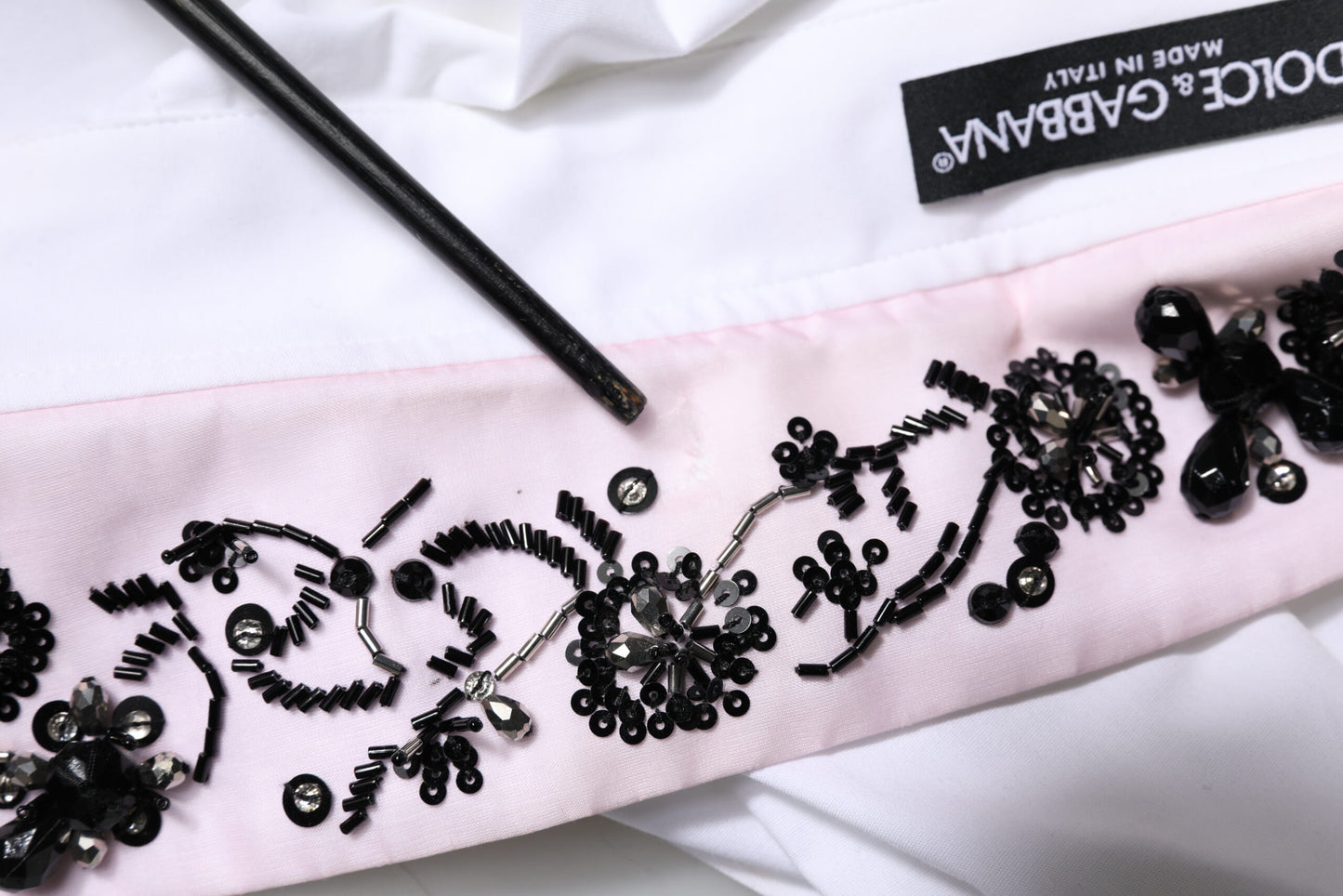 Dolce & Gabbana White Embellished Collared Dress Shirt Top by Dolce & Gabbana