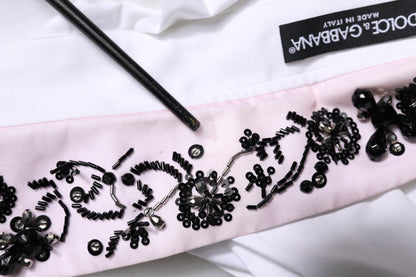 Dolce & Gabbana White Embellished Collared Dress Shirt Top by Dolce & Gabbana