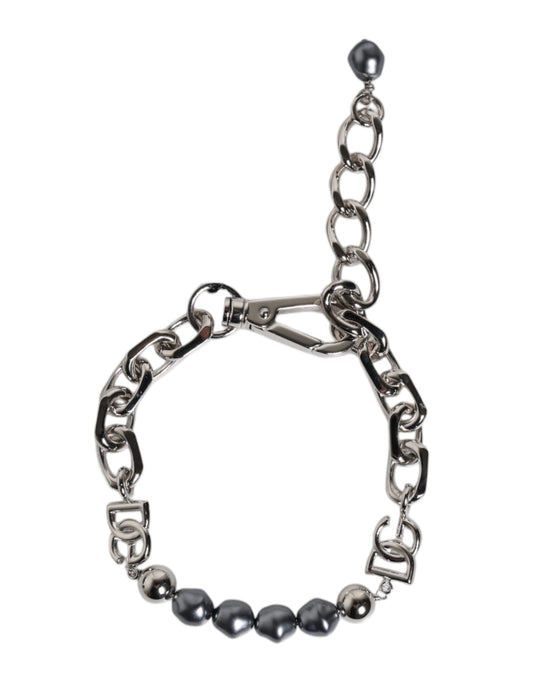 Bracelet Dolce &amp; Gabbana en chaîne argentée avec fermoir mousqueton et perles grises