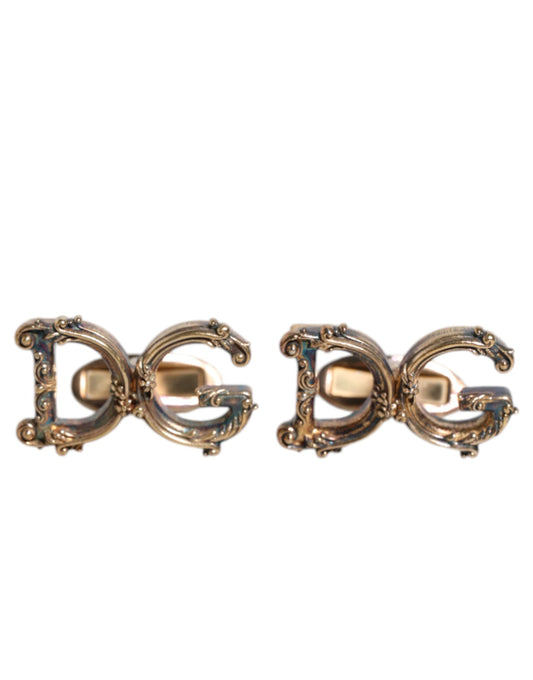 Boutons de manchette Dolce &amp; Gabbana en argent sterling 925 doré avec logo DG