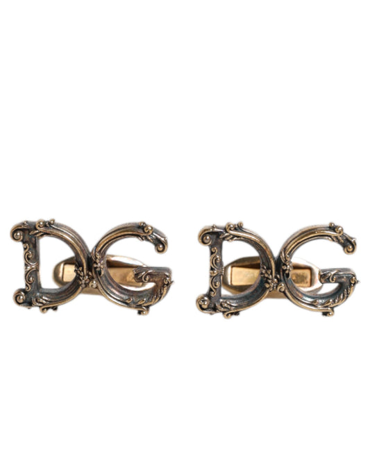 Boutons de manchette Dolce &amp; Gabbana en argent sterling 925 doré avec logo DG