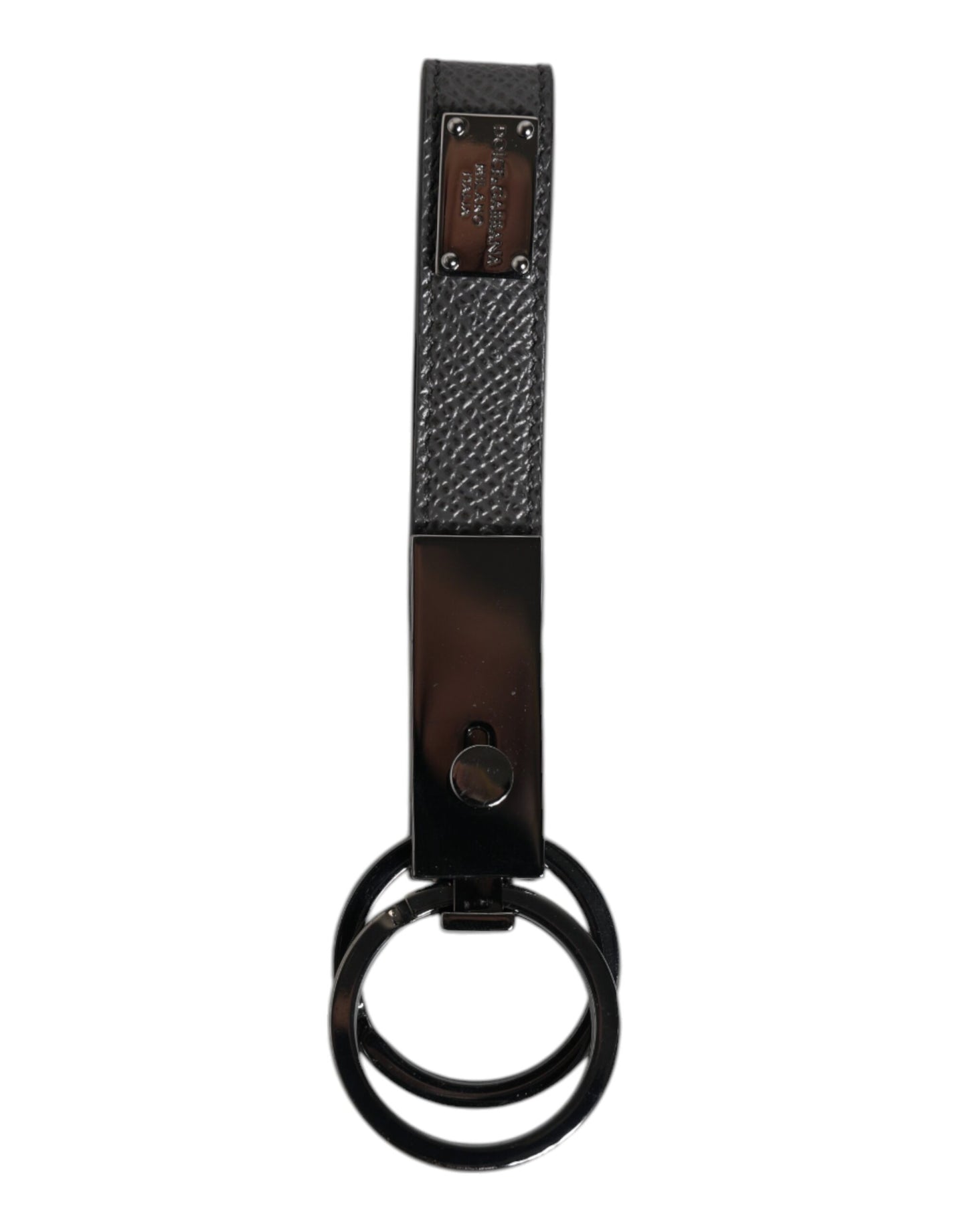 Dolce &amp; Gabbana Brown Leather DG Plaque Double Keyring Holder Keychain