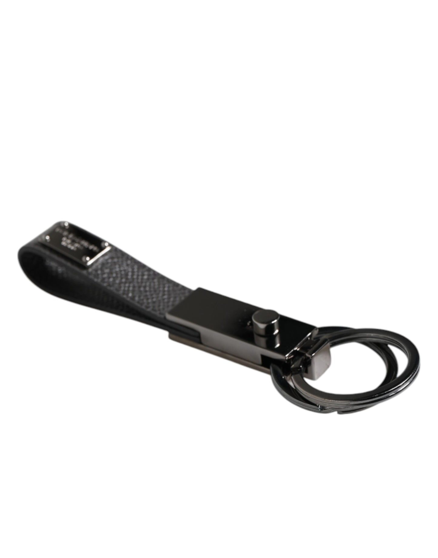 Dolce &amp; Gabbana Brown Leather DG Plaque Double Keyring Holder Keychain