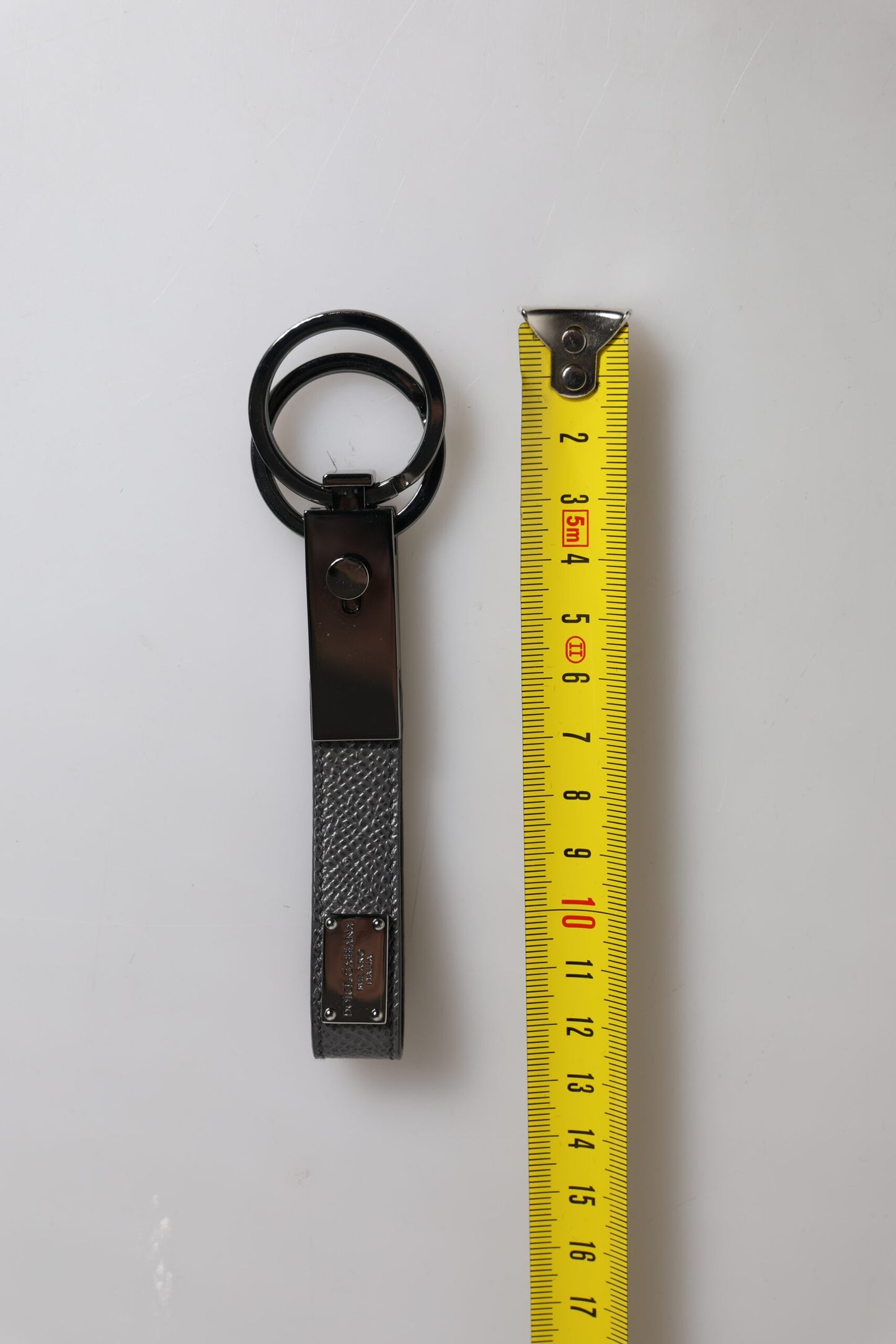 Dolce &amp; Gabbana Brown Leather DG Plaque Double Keyring Holder Keychain