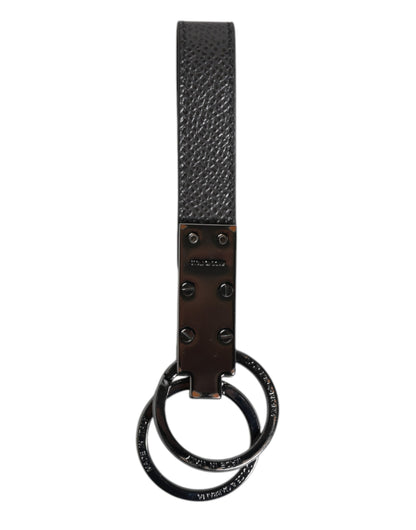Dolce &amp; Gabbana Brown Leather DG Plaque Double Keyring Holder Keychain