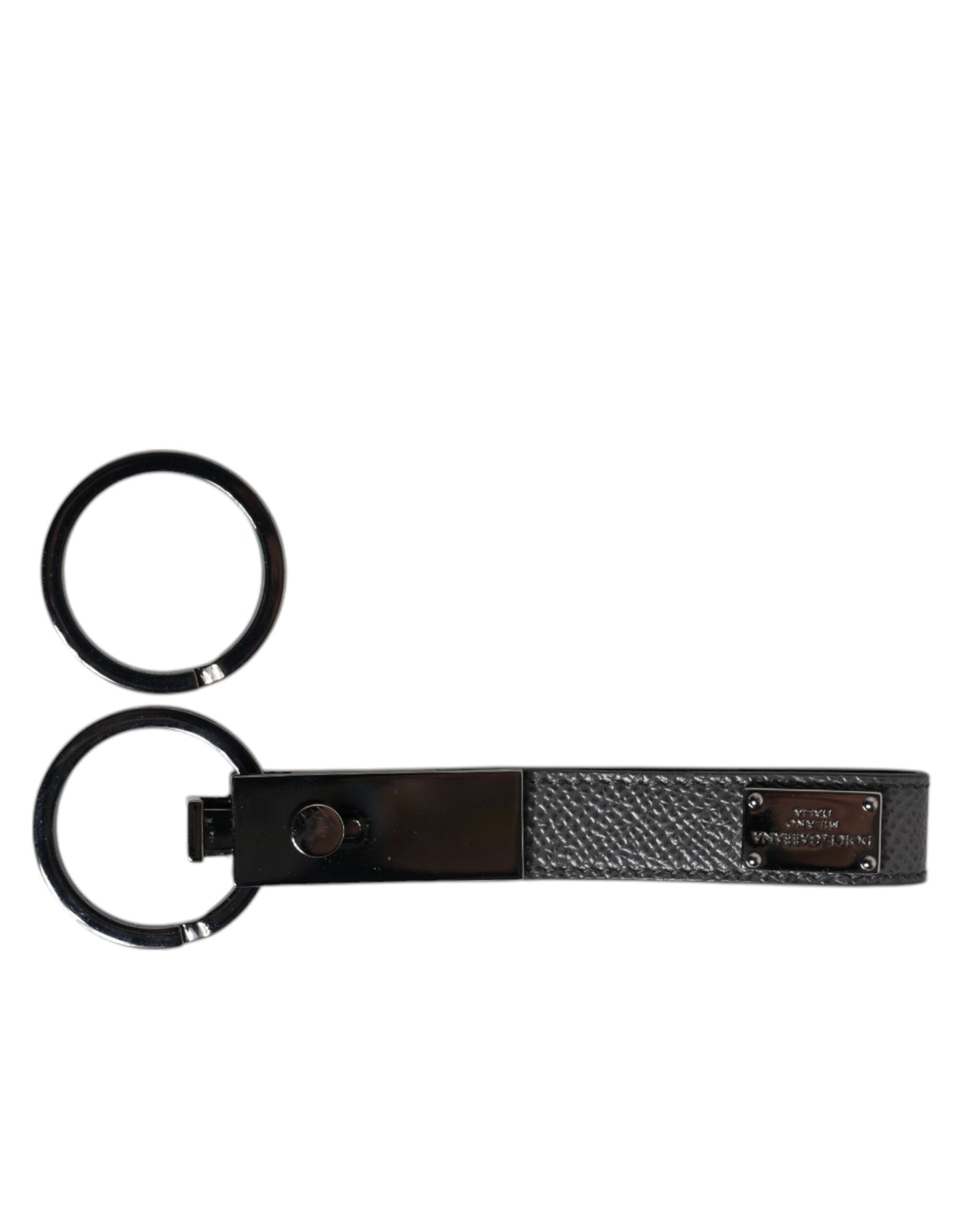 Dolce &amp; Gabbana Brown Leather DG Plaque Double Keyring Holder Keychain
