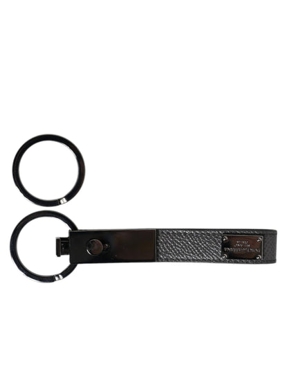 Dolce &amp; Gabbana Brown Leather DG Plaque Double Keyring Holder Keychain
