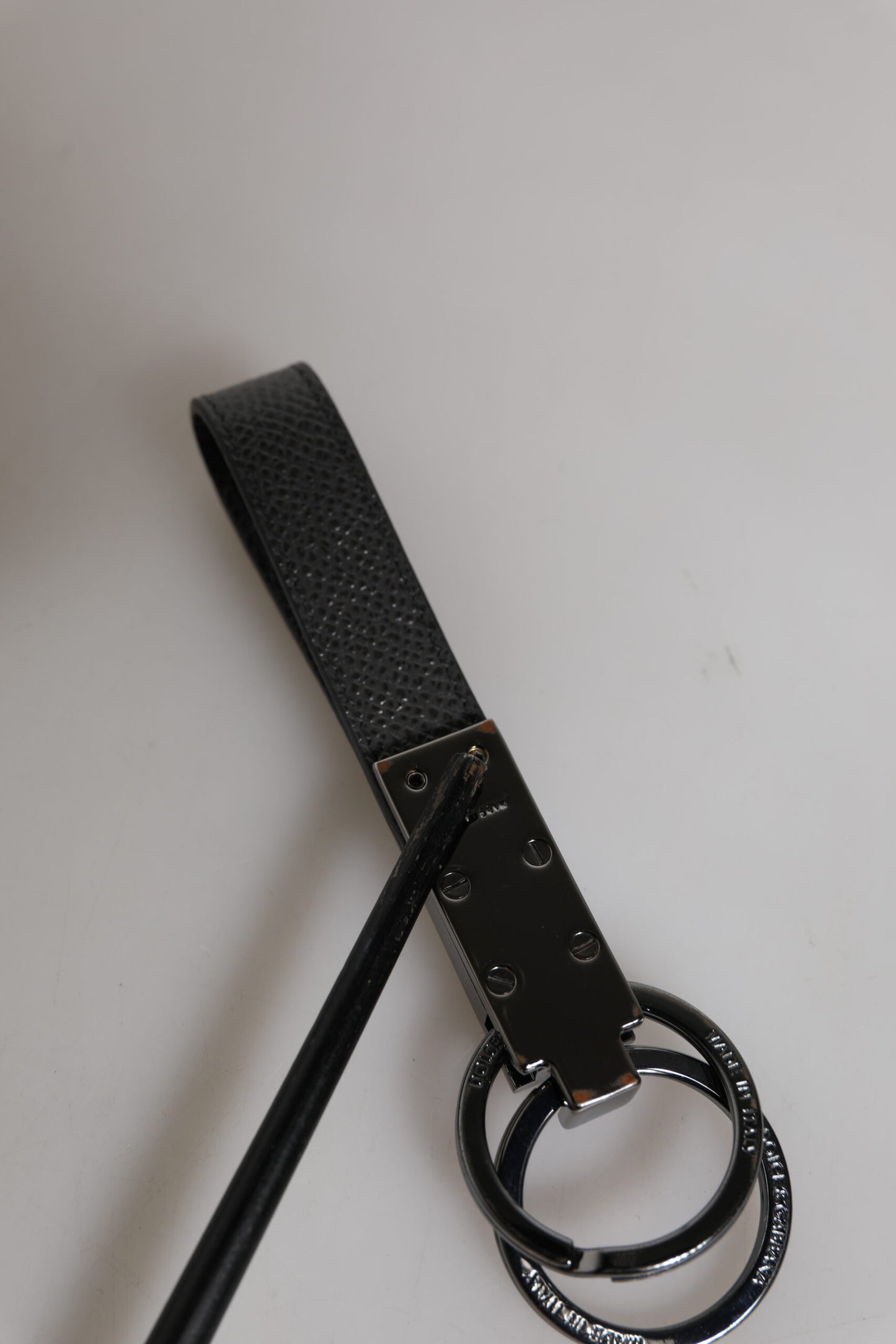 Dolce &amp; Gabbana Brown Leather DG Plaque Double Keyring Holder Keychain