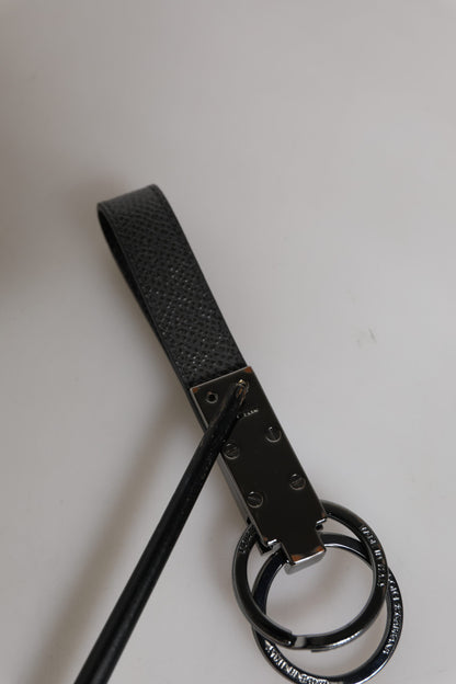 Dolce &amp; Gabbana Brown Leather DG Plaque Double Keyring Holder Keychain