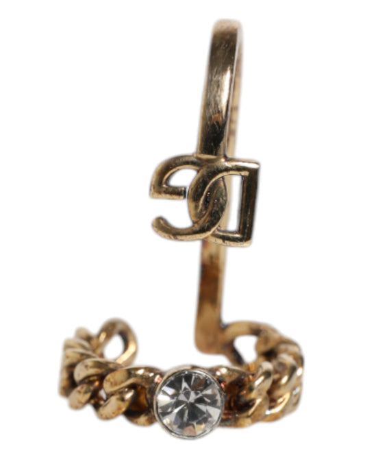 Bague ajustable Dolce &amp; Gabbana dorée avec logo gravé et cristaux transparents