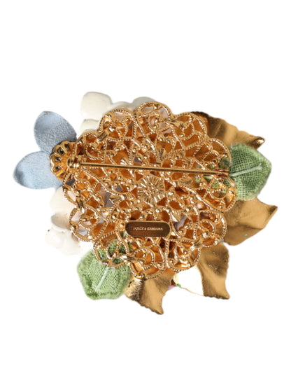 Dolce &amp; Gabbana Multicolor Floral Crystals Pearls Enamel Accents Brooch