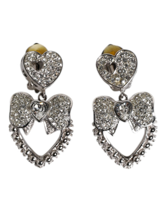 Boucles d'oreilles pendantes à clip Dolce &amp; Gabbana en argent avec nœud en forme de cœur et strass