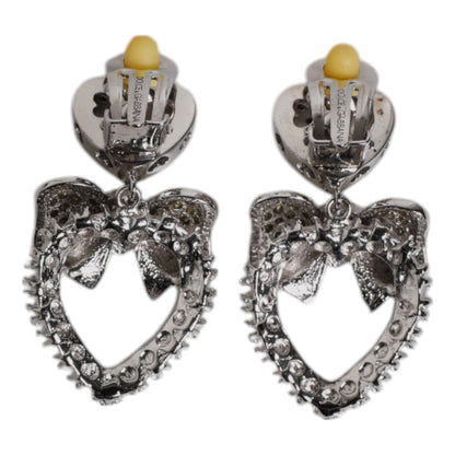 Boucles d'oreilles pendantes à clip Dolce &amp; Gabbana en argent avec nœud en forme de cœur et strass