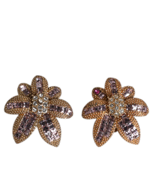 Boucles d'oreilles à clip Dolce &amp; Gabbana en laiton doré et cristaux violets en forme de fleur
