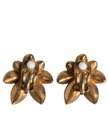 Boucles d'oreilles à clip Dolce &amp; Gabbana en laiton doré et cristaux violets en forme de fleur
