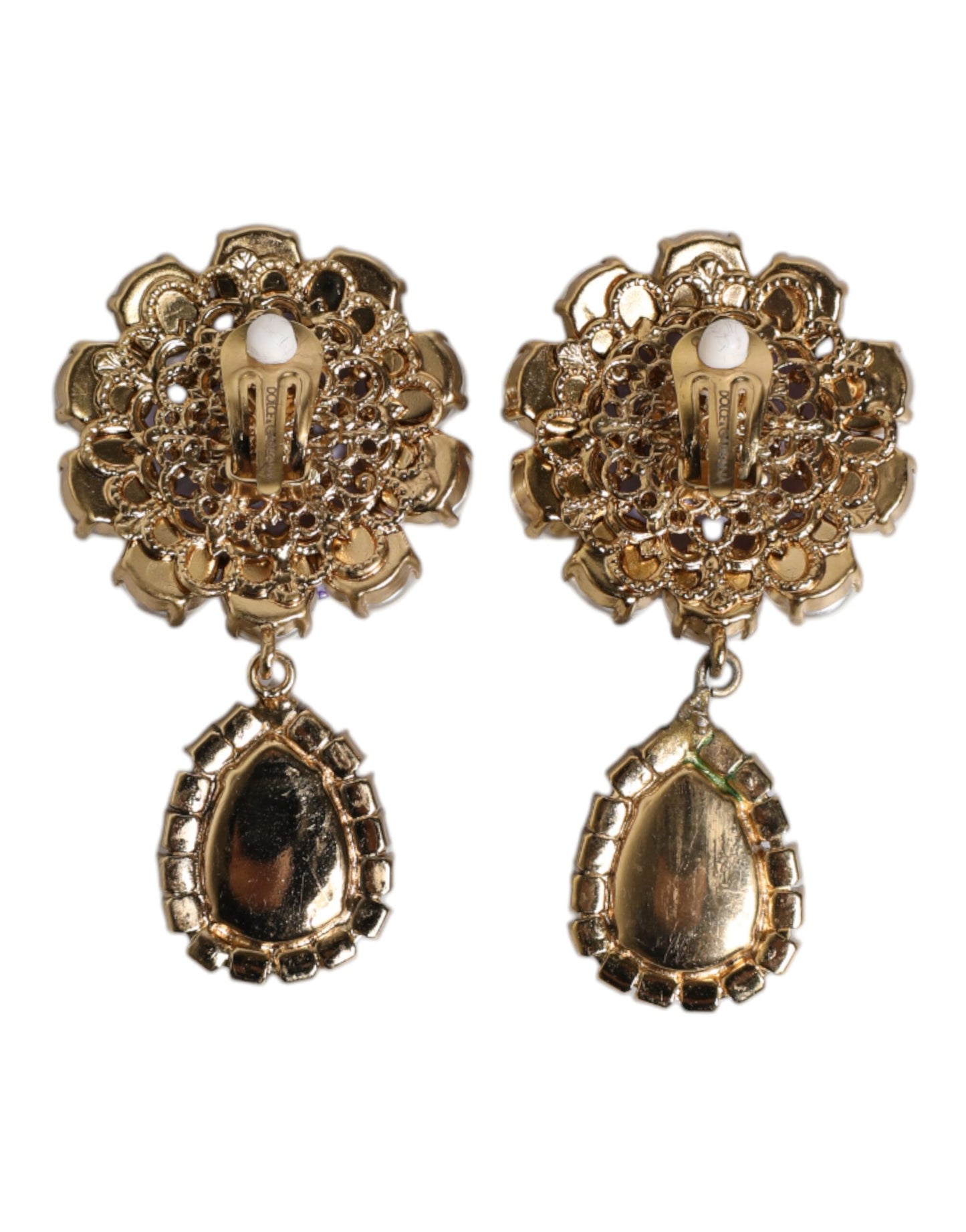 Boucles d'oreilles à clip Dolce &amp; Gabbana en forme de fleur violette et de perles en forme de larme