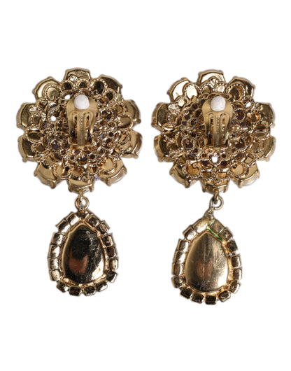 Boucles d'oreilles à clip Dolce &amp; Gabbana en forme de fleur violette et de perles en forme de larme