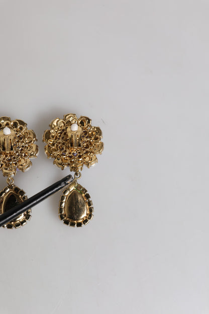 Boucles d'oreilles à clip Dolce &amp; Gabbana en forme de fleur violette et de perles en forme de larme