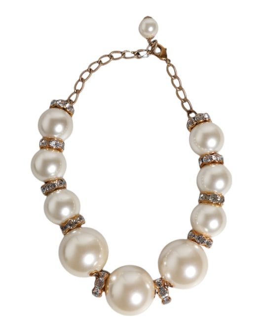 Collier Dolce &amp; Gabbana en or avec perles et cristaux blancs