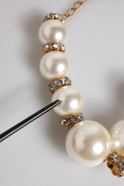 Collier Dolce &amp; Gabbana en or avec perles et cristaux blancs
