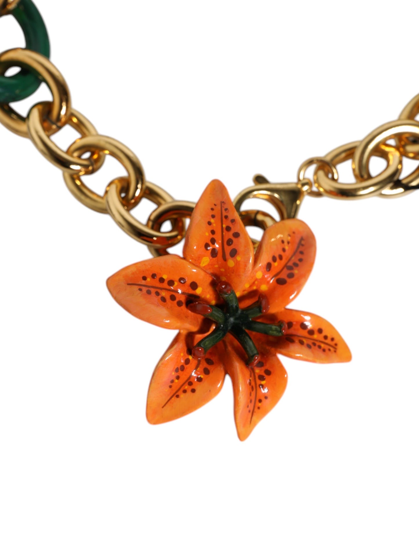 Collier chaîne Dolce &amp; Gabbana en laiton doré multicolore à motif floral de lys orange