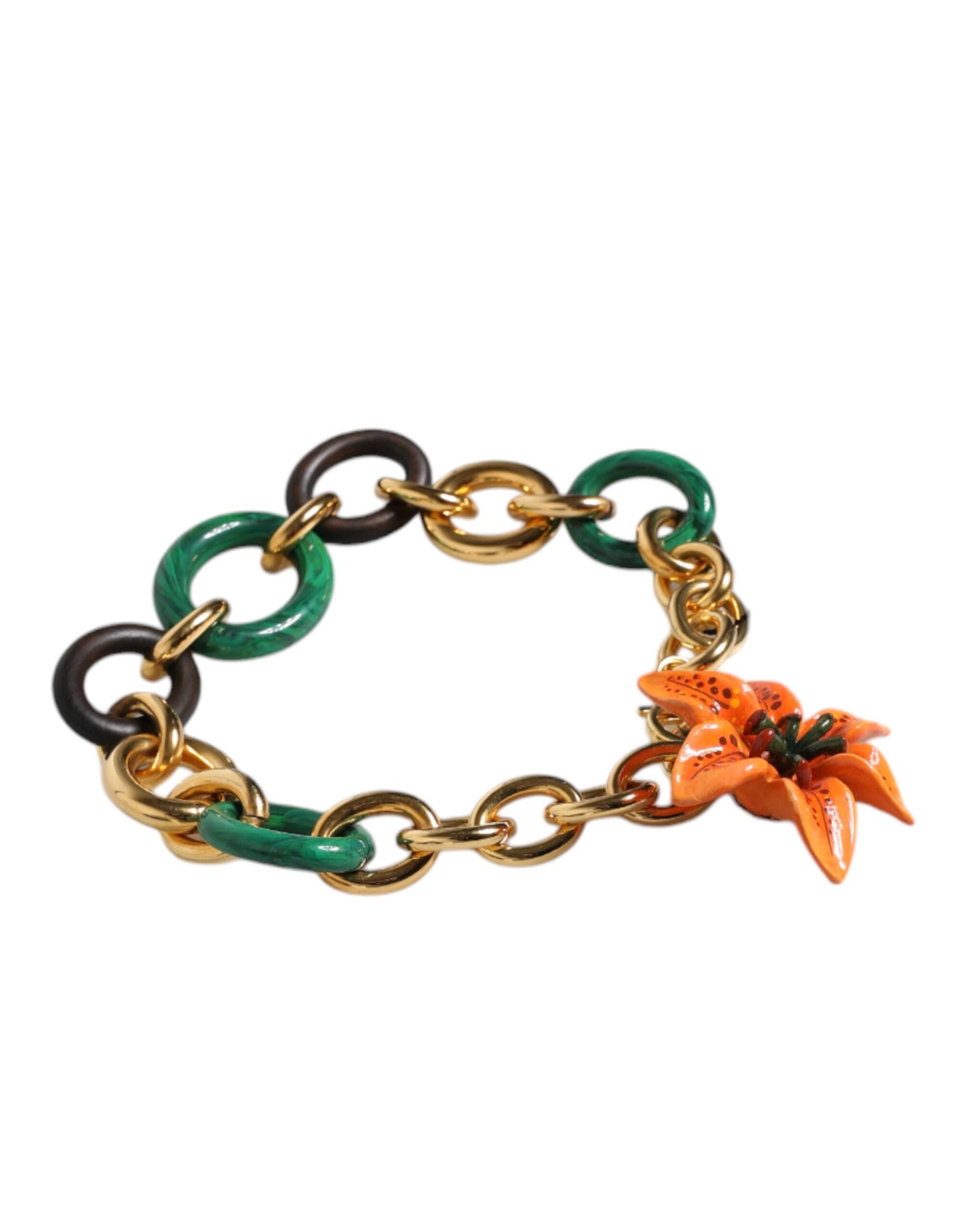 Collier chaîne Dolce &amp; Gabbana en laiton doré multicolore à motif floral de lys orange
