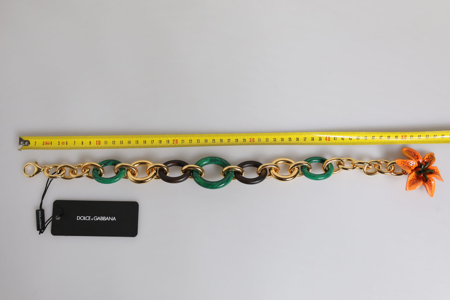 Collier chaîne Dolce &amp; Gabbana en laiton doré multicolore à motif floral de lys orange