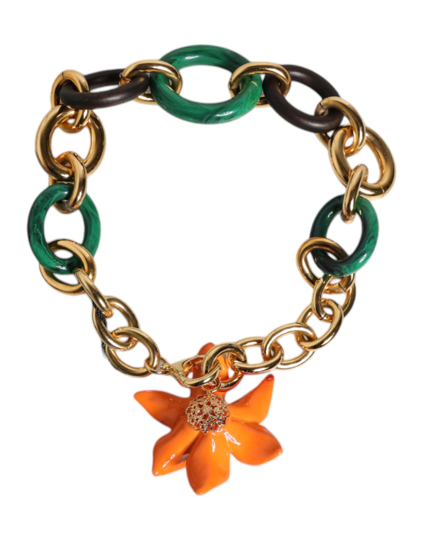 Collier chaîne Dolce &amp; Gabbana en laiton doré multicolore à motif floral de lys orange